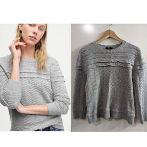 J. Crew | Crewneck Scalloped Pointelle Sweater in Grey